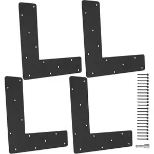 4 Pcs 12"x12" L Shape Flat Bracket, Black Powder-Coated Right Angle Corner Mending Plate Brackets, Fit 4x4 6x6 for House Furniture Pavilion Truss Framing Repair
