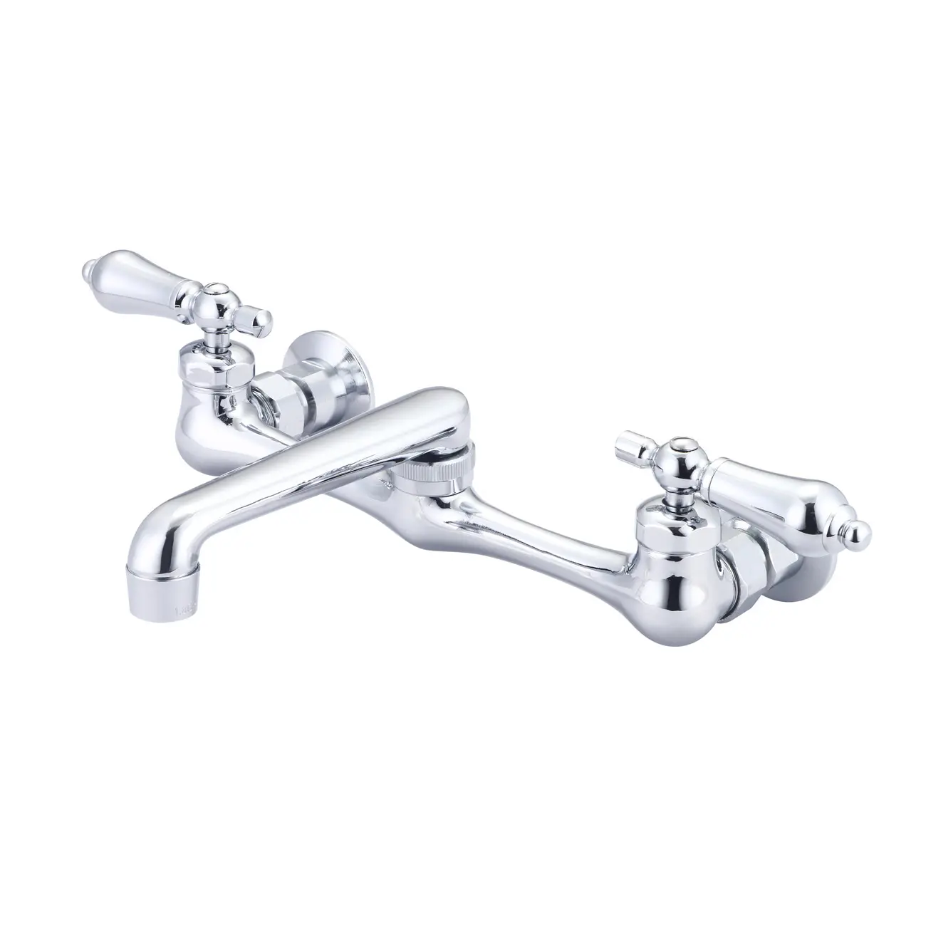 Wall Mount Utility Faucet - Swivel Spout - Metal Lever Handles - Chrome
