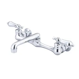 Wall Mount Utility Faucet - Swivel Spout - Metal Lever Handles - Chrome