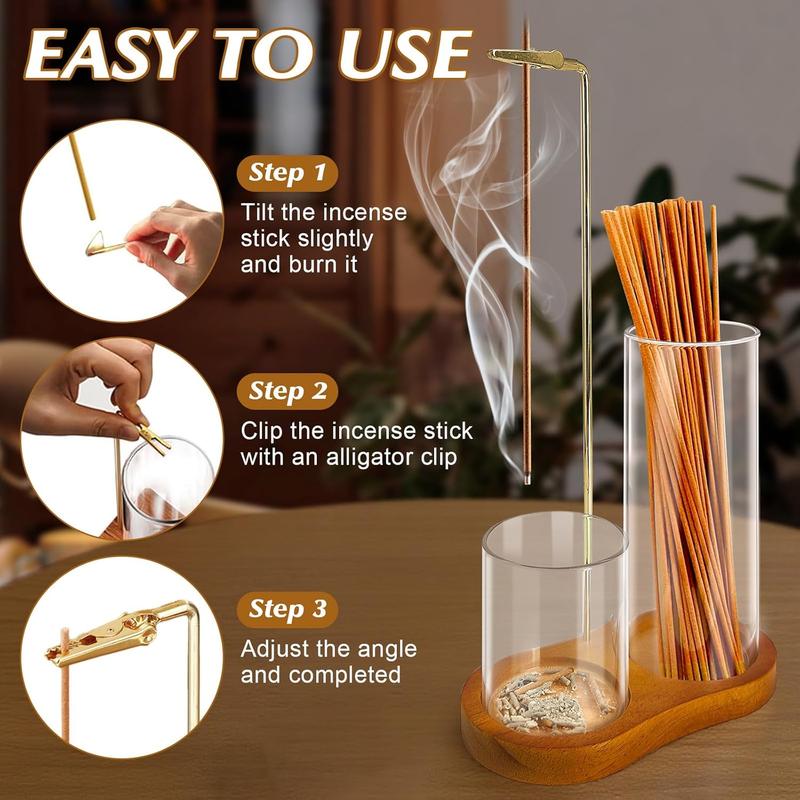 2 in 1 Incense & Candle Holder, 1 Count Wooden Base Aromatherapy Diffuser Incense Burner with Removable Glass Ash Collector, Woody Home Decor Ornament for Living Room Bedroom, Funny Gift, Scented, Aroma, Fragrance Perfume