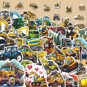 60Pcs Construction Vehicle Stickers Pack, Waterproof Excavator Truck & Heavy Equipment Vinyl Decals for Laptop, Water Bottle, Skateboard & Journal, Kids' Truck Lover Gift, Self Adhesive Stickers
