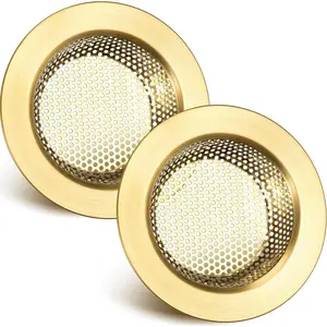 2 Pcs Sink Strainer Stainless Steel Kitchen Sink Drain Strainer Basket Cover Mesh Hair Food Catcher, Large Wide Rim of 4.4 Diameter(Brushed Gold)