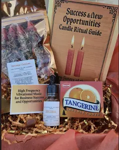 Success and Opportunities Candle Magick Ritual Kit for attracting job opportunities, new clients, business success. Herbal Dressed Ritual Chime Candles, Ritual Success Oil - Magically Witchcrafted