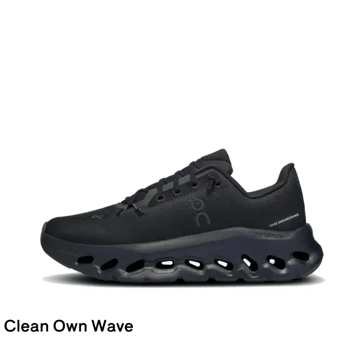 Brand New Sealed Unisex Waterproof Woven Fabric Running Sneakers Full Matte Black Wave Shaped Hollow Cushion Thick Sole Lightweight Shock Absorbing Casual Jogging Daily Walking Athletic Shoes with Original Shoe Box