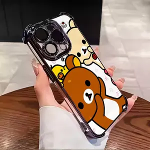 Fashion cute cartoon bear aesthetic pattern mobile phone case for iPhone 16 15 14 13 12 11 X XS PRO PLUS MAX four-corner anti-drop transparent soft silicone gift lens full-cover protection shockproof and anti-drop protective mobile phone case