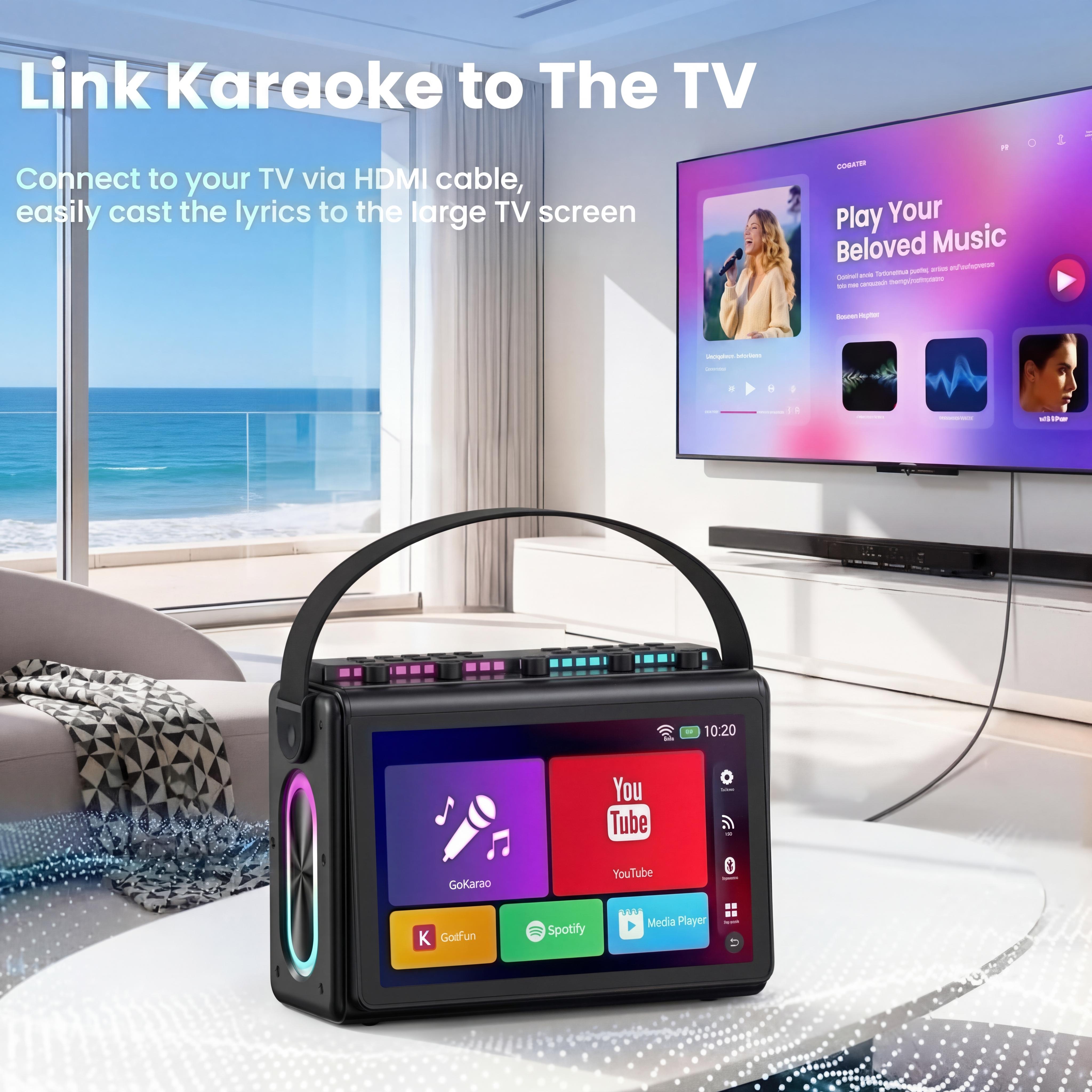 Karaoke Machine for Adults,Built-in 10.1"HD Lyrics Screen, Supports WiFi Bluetooth HDMI USB and TF,Portable Karaoke Player with 2 Wireless Microphones for Home Party Family Gathering