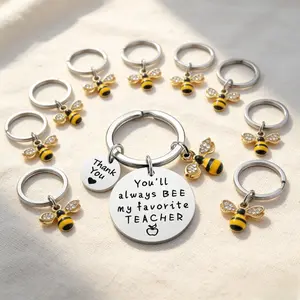 Bee Theme Teacher Keychain Set, Keychain Pendant, Durable Metal Carved Hanging Decorations, Ideal Gift for Graduation & Teacher Appreciation Week (10 Pieces)