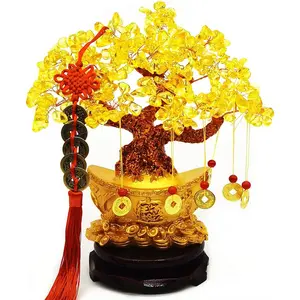Feng Shui Yellow Quartz Crystal Tree, Bonsai Style Money Trees Decoration for Luck and Wealth (Yuan Bao)