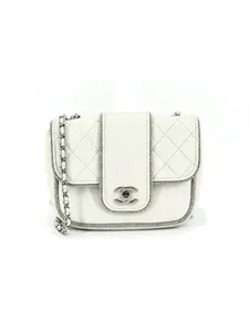 Pre-owned CHANEL Leather Crossbody Bags Quilted Lambskin Flap with Silver Glitter Trim Crossbody Bag