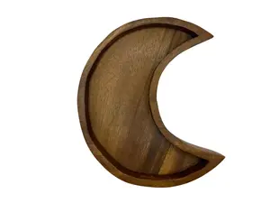Wooden Crescent Moon Tray Boho Crystal Display Altar Decor Handcrafted Natural Wood 9.5" L x 8.5" W Unique Charm for Home Decor
