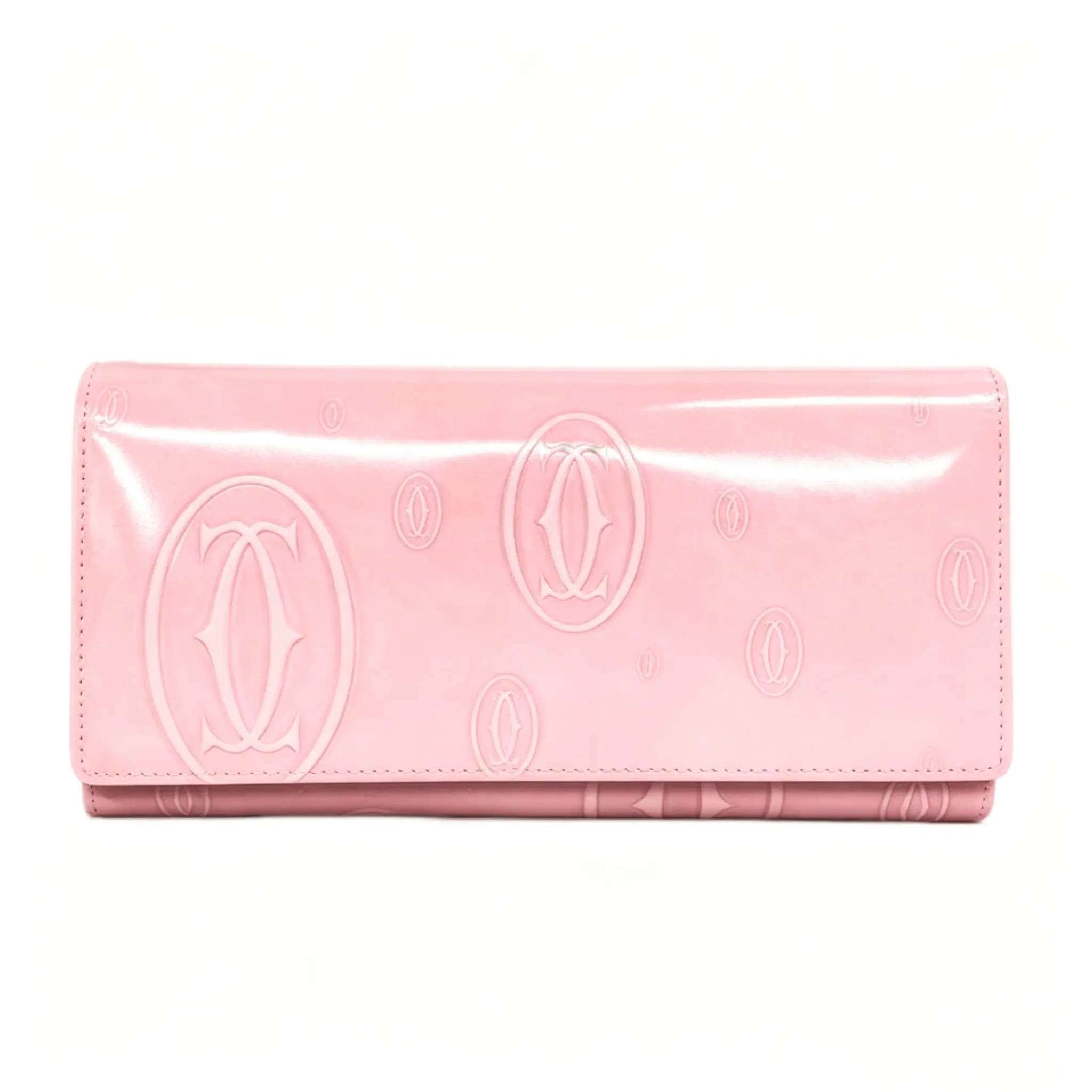 Pre-owned Cartier . Small Leather Goods Happy Birthday Pink Patent Leather Long Wallet Vintage Luxury Wallet