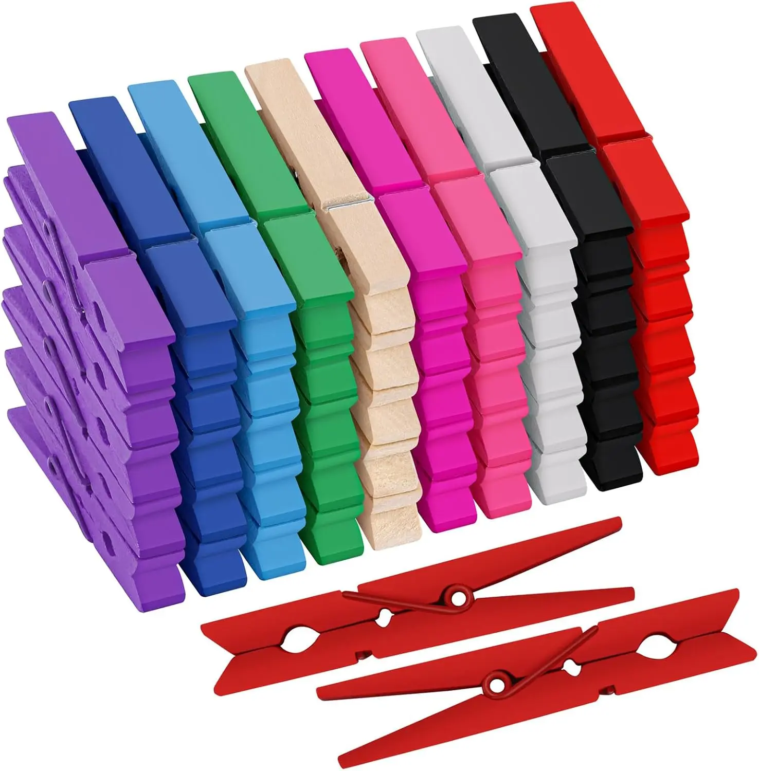 50pcs Colorful Wooden Clothespins (2.9in) - Cheer Pins for Party Decorations, Photo Hanging, Classroom Craft Supplies, 50Pcs- Colored