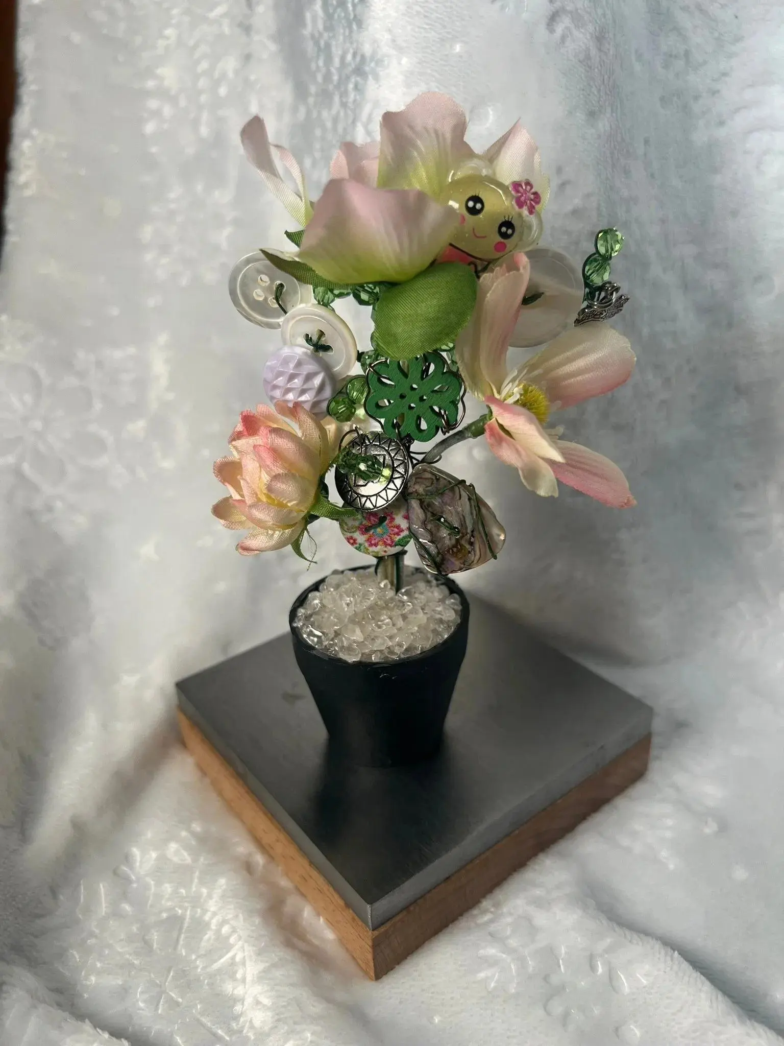 Blissful Button Tree 28 / Button Flower Bouquet / Faux Potted Plant / Home Decor / Artificial Flowers