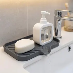 Upgraded Silicone Soap Dish with Drain for Bathroom & Kitchen | Multi-Purpose Sponge Holder, Shower Tray, Dispenser Stand, Bottle & Cup Organizer | Space-Saving Countertop Sink Storage Solution