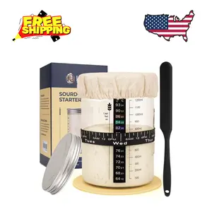 Sourdough Starter Jar Kit - 47 oz Large Wide Mouth Bread Starter Jar with Feeding Tracking Band