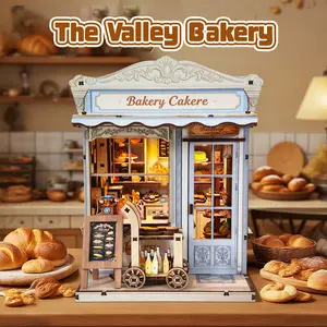 3d wooden puzzle for adults Rustic Grain Bakery book nook with lights model kit dollhouse DIY miniature house Birthday and Christmas gifts