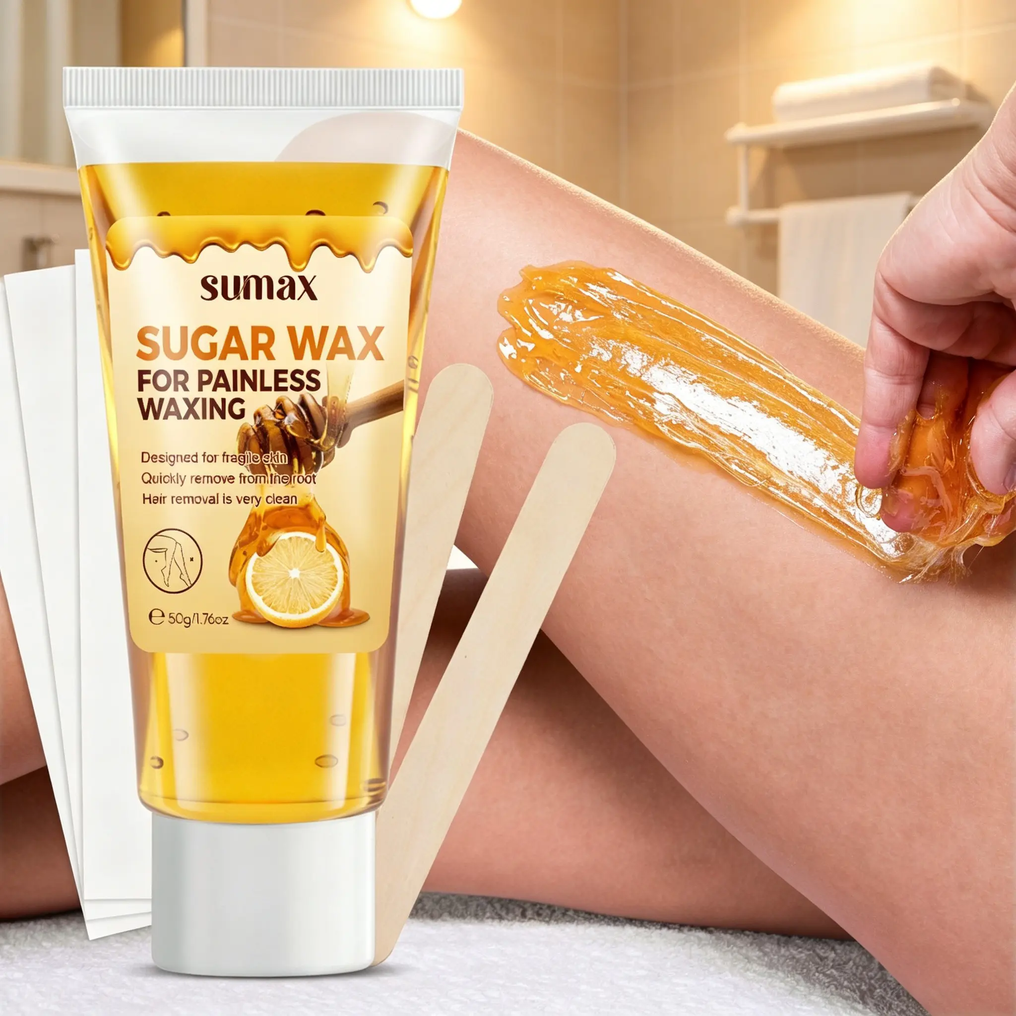 Hair Removal Wax Kit 50g + 2 Wooden Sticks + 3 Wipes, Body Care Wax Full Body Hair Remover Set, Suitable for Legs, Armpits, Summer Freshness