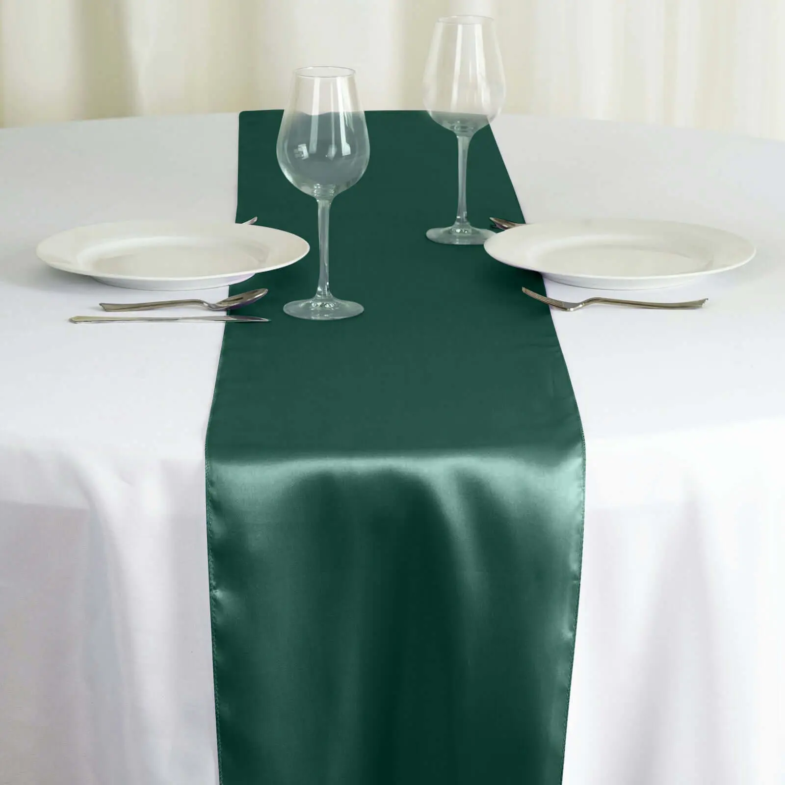 Hunter Emerald Green Solid Satin Table Runner, 12"x108" Stylish Table Linen, Machine Washable Kitchen & Household Textile, Party-Ready Easy-Clean Linen