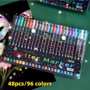 96 Color Dual Tip Glitter Markers Set with Brush Tips, Non-Toxic Water-Based Ink, Ideal for Adult Coloring, Greeting Cards, DIY Crafts, Coloring Supplies