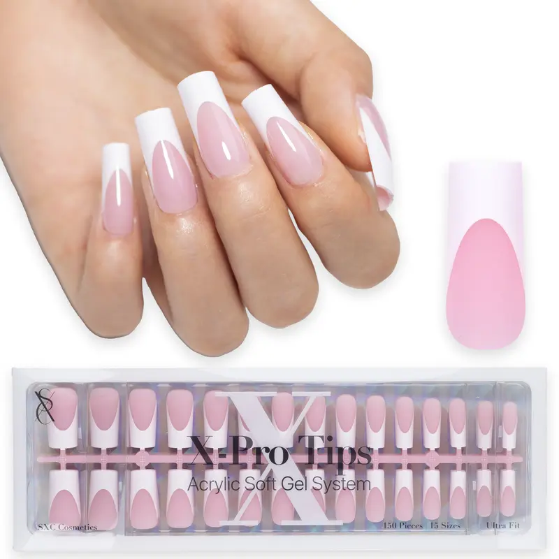SXC Cosmetics X-Pro Tips - 150/160 Nail Tips ONLY, French Tip Press On Nails, 15/16 Sizes Ultra Fit, Nail Art DIY Press On Nails