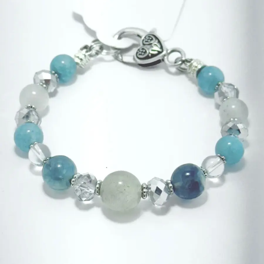 Natural clear quartz, blue fluorite, moonstone, and blue chalcedony bracelet