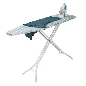 MS Full‑Size 4‑Leg Ironing Board – 53" x 14", Adjustable Height, Steel Frame, Thick Padded Cotton Cover, Non‑Slip Feet, Lattice Grey
