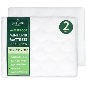 Waterproof Mini Crib Mattress Protector – 2 Pack, 24" x 38" Quilted Ultra Soft Bamboo Viscose Terry Mini Crib Mattress Pad Cover – Noiseless & Breathable