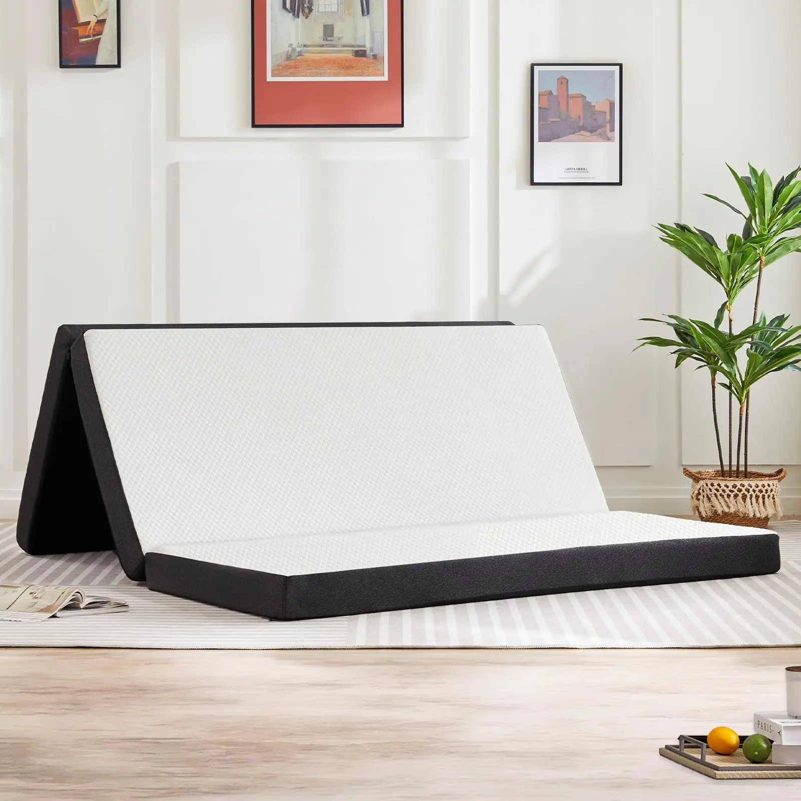 Premium Tri-Fold Mattress - Double Size, High-Quality Gel Foam Back, Ergonomic Support, Anti-Deformation, Ultra-Durable for Sitting or Sleeping, Space-Saving Design, Perfect for Travel & Camping gel swirl Inflatable  Inflatable queen size mattress