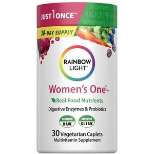 Rainbow Light Womens Multivitamin One + | 30 Caplets | Real Food Nutrients, Digestive Enzymes & Probiotics