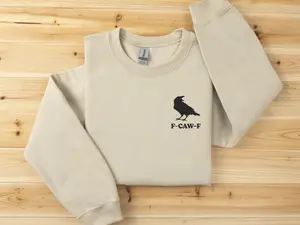 F-Caw-F Embroidery Hoodie, Funny Gothic Raven Crow Sweatshirt, FcawF Bird Embroidery, Dark Gothic Embroidered Hoodie, Unique Raven Bird Lover Gift