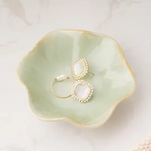 Ceramic Trinket Dish, Ring Tray, Decorative  Dish for Earrings Necklaces Watch , for Women, White Green