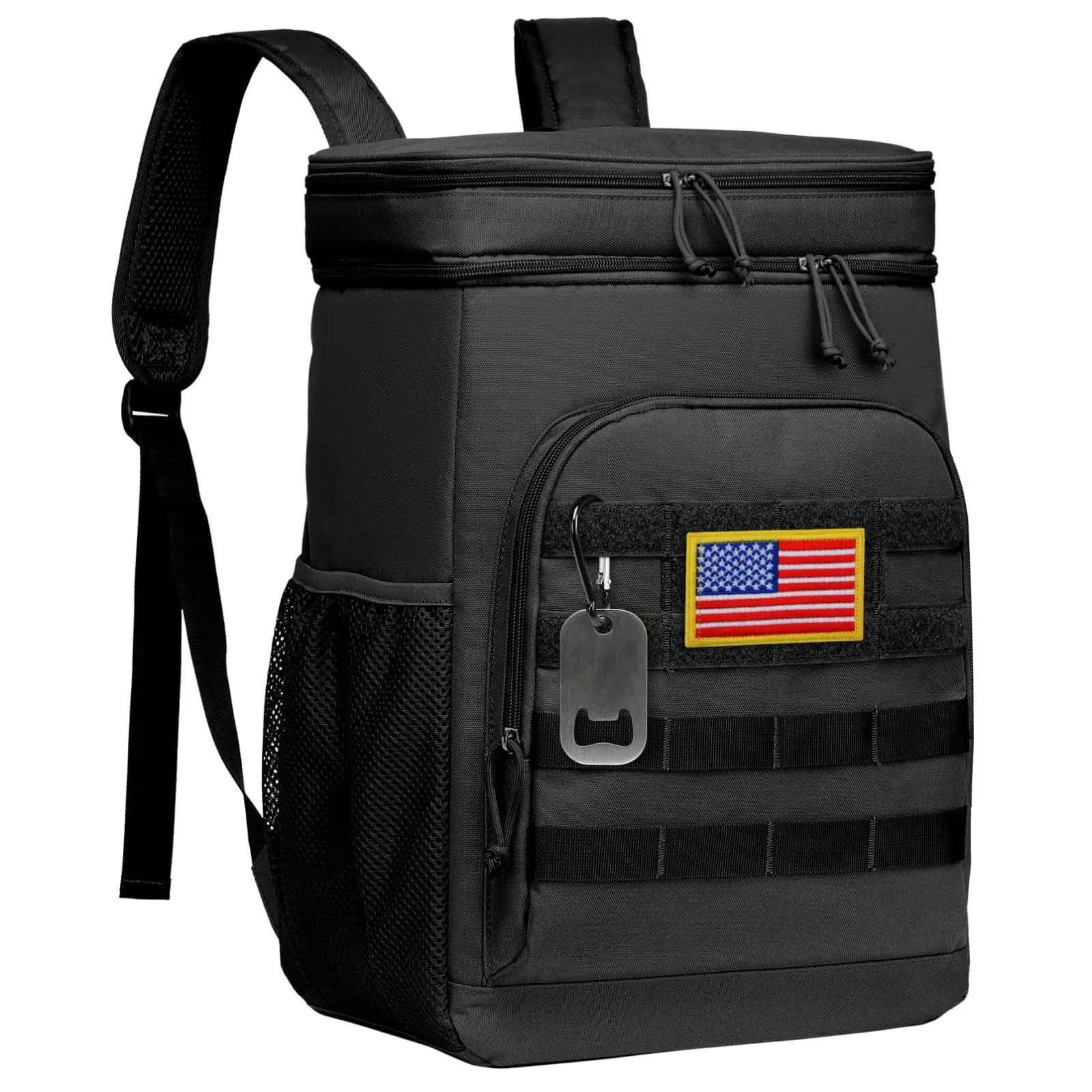 24L Tactical Cooler Backpack, Insulated Waterproof Lunch Backpack for Men, Soft Double Deck Leakproof Design with Molle Webbing, Flag Patch & Carabine