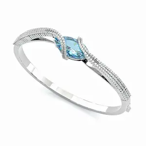 Jzora Marquise Cut Bangle Blue Stone Bracelet for Women Gift Jewelry