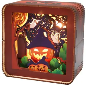 Halloween Horror 3D Wooden Puzzle Night Light: AdultHandcrafted Thriller Model Kit, Dual-Use Party Decoration& Home Decor Assembly Gift toys grown ups