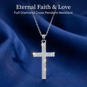 Silver Plated Cross Necklace for Women Sparkling CZ Pendant Hypoallergenic Everyday Jewelry Dainty Date Night Gift Birthday Party Accessory Cubic Zirconia