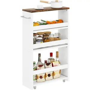 Slim Storage Cart, 4-Tier Skinny Rolling Cart, 5.9" Narrow Utility Trolley with Handle & Lockable Wheels,Thin Shelf for Kitchen, Laundry Room, Bathroom, Small Spaces,Space-Saving WST005W