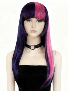 Anime Pony Cosplay Wig, Long Straight Hair with Bangs, Straight Hair Texture, 22 Inch Dark Mixed, Anime Aesthetic, Perfect for Women Halloween Costumes & Parties