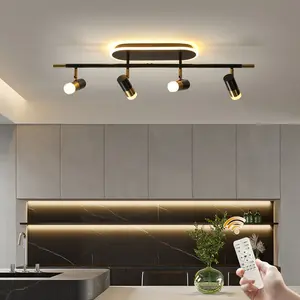 4-Light Track Lighting, Black Gold Ceiling Spot Lighting With Rotatable Light Head & LED Bulbs, Indoor Adjustable Spotlight Fixtures For Foyer Hallway Studio Kitchen Island (Black Gold) Modern Lamp