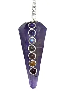 Crystal Pendulum for Divination, Dowsing Pendulum Necklace with Chakra Cabochon and Chain