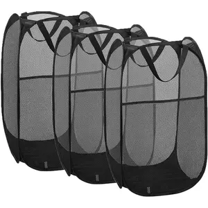 3 Pack Laundry Hampers, Collapsible Mesh Laundry Baskets, Foldable Clothes Hampers for Dorm, Home, Bedroom,, RV Cruise, Black