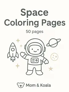 Mom & Koala Toddler Learning Pack - 50 Space Theme Printable Coloring Pages for Educational Fun & Versatile Use