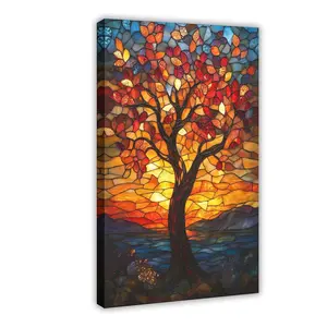 Stained Glass Sunset Tree Canvas Poster Wall Art Decoration For Home Bedroom Office Living Dorm Room Decor Boys Girls Gift