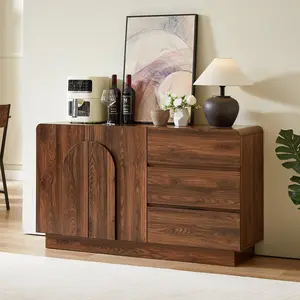 【Curved Design】ONBRILL 55" Buffet Sideboard Cabinet with Storage, Curved Sideboard Cabinet with 3 Drawers and 2 Doors, Buffet Cabinets with Adjustable Shelf, Coffee Bar Console Table for Kitchen, Entryway