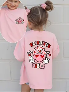 1pc Chicfull Girls' Valentine's Day T-Shirt - Double-Sided Love & Heart Print, Casual Fashion Tee, Funny Graphic Tee, Polyester, Machine Washable
