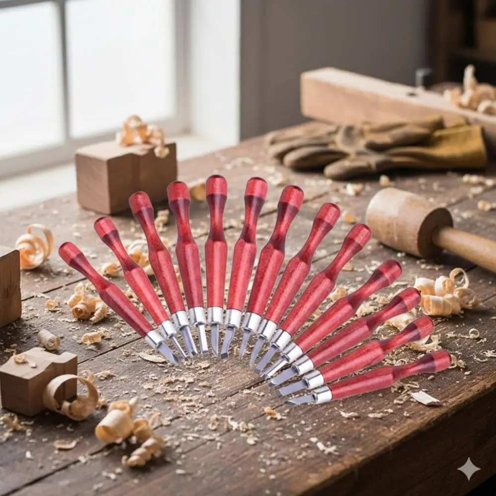 High Carbon Steel Wood Carving Chisel Set: Anti-Slip Grip, Multi-Purpose Precision Tools for Wood Art, Resin Clay, Pumpkin & Fruit Sculpting. Industrial Anti-Rust, Durable 6pc/12pc Professional Carving Kit for Artists & craftsmen.