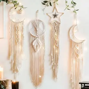 Handmade Lace Star Moon Dreamcatcher Wall Hanging Wall Mounted Design, Bohemian Home Decor Art, Perfect for Wedding Living Room Bedroom Holiday Gift
