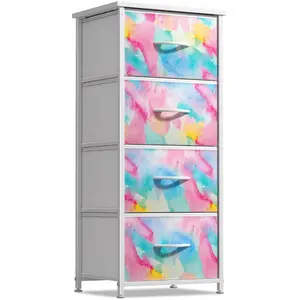 Sorbus 4-Drawer Dresser Nightstand - Tie-Dye Fabric Bins for Nursery, Playroom, or Bedroom Organization