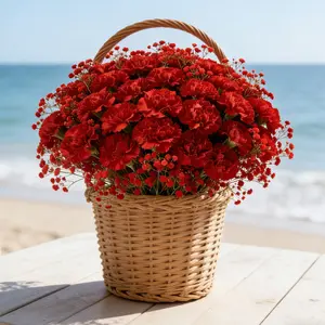High-end artificial red carnation and red baby's breath combination bouquet - warm greetings, suitable for both indoor and outdoor use throughout the year, suitable for various Thanksgiving, Mother's Day, and other holiday occasions, as well as wedding de
