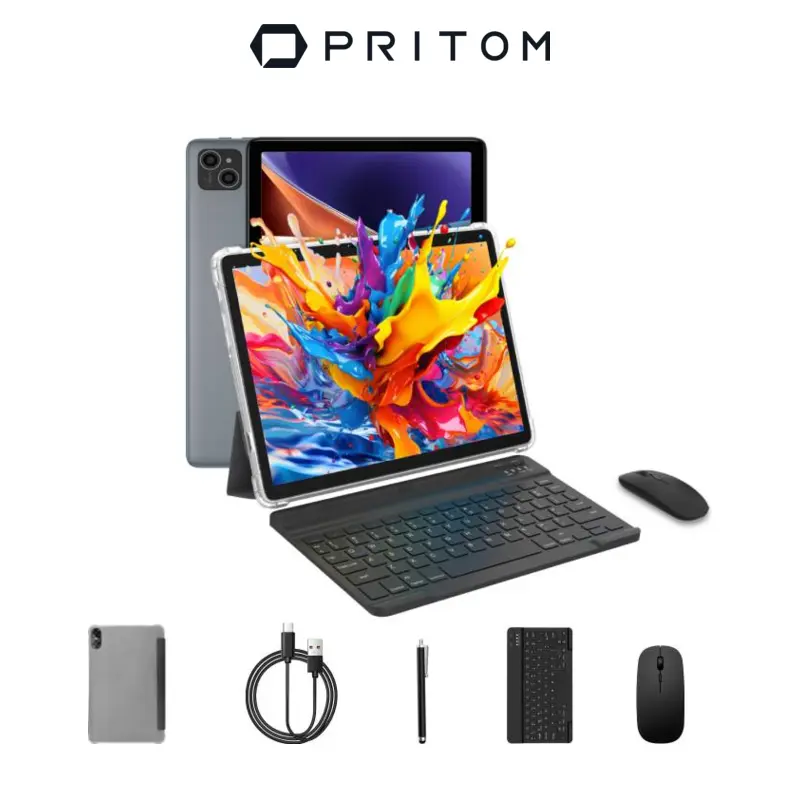 [Stock Up] PRITOM 10.1-inch 128GB ROM Tablet Set Dual Camera Bluetooth Keyboard Mouse Stylus 16(4+12)GB RAM Android 14 2.4G/5G WIFI Type-C Charging Large Storage Back-to-school Gifts&MothersDay Gifts,back to school,back to school haul