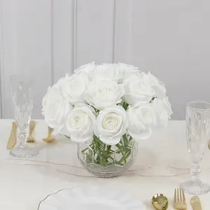 10 Pcs 12" Artificial Silk Roses - White, Single Stem Rose for Flower Bouquet Arrangements